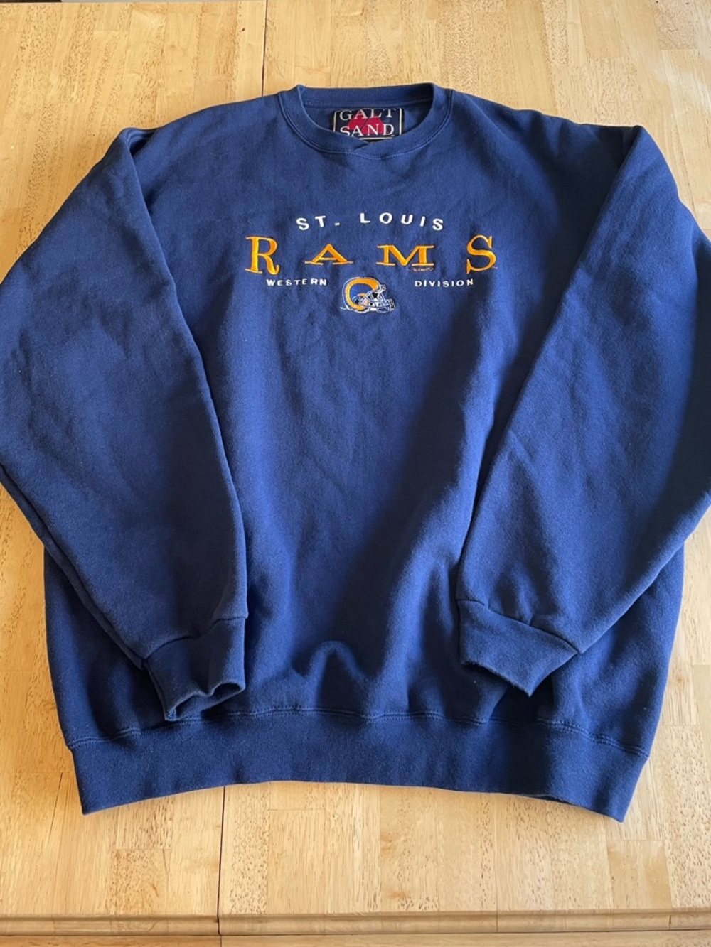 Vtg 90s St. Louis Rams Galt Sand Sweatshirt XL Blue Made in USA